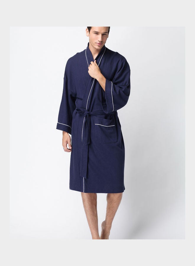 Belted Soft Couples Robe Dark Blue - Image 1